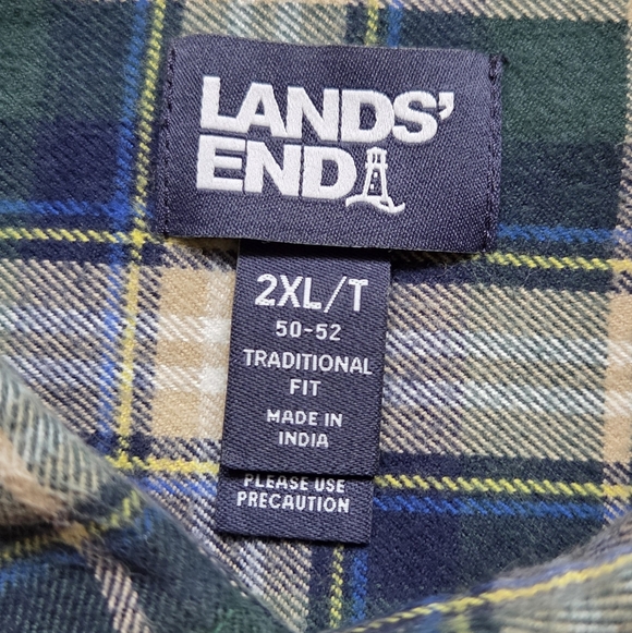 Lands' End Mens Blue & Green Plaid Long Sleeve Flannel Shirt, Size 2XL Tall - Picture 6 of 9